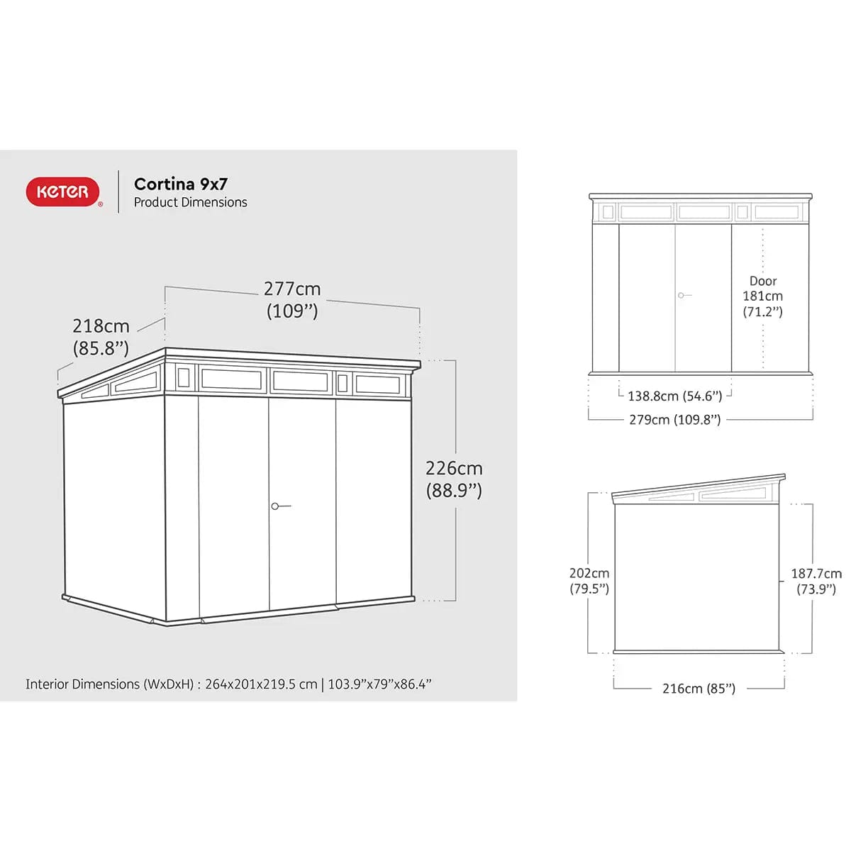 Keter 9’x 7′ Cortina Heavy Duty Plastic Pent Shed – Dark Green - Image 6
