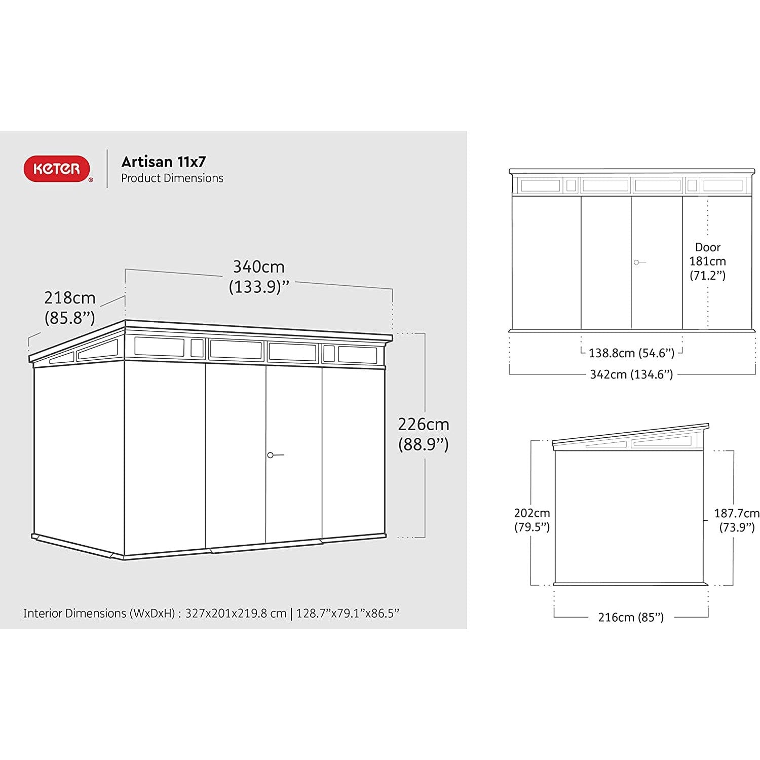 Keter Artisan 7x11 ft Pent Grey Plastic 2 door Shed with floor & 1 window - Image 10