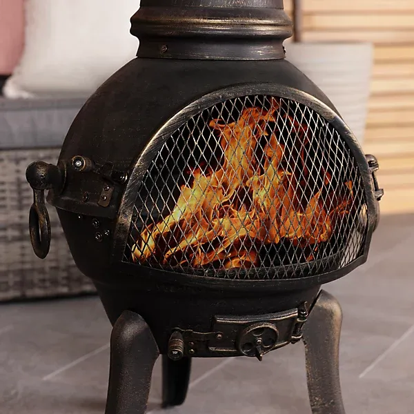 Bentley 120cm Extra-Large Open Bowl Mesh Cast Iron Patio Chiminea Heater Black - Image 2